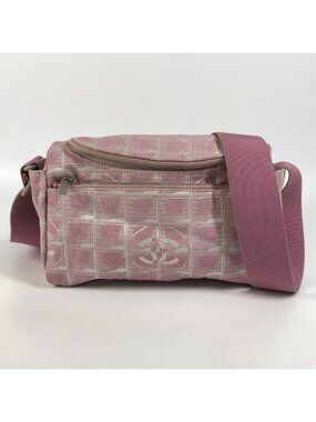 Chanel Shoulder Bag CC Logo CC Nylon Canvas Pink